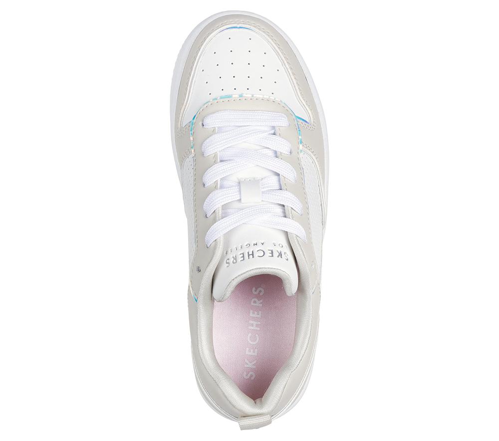 Girls's Skechers Court Hi-Air Lace Up Shoes Natural White  USA |  7564-BSNIP