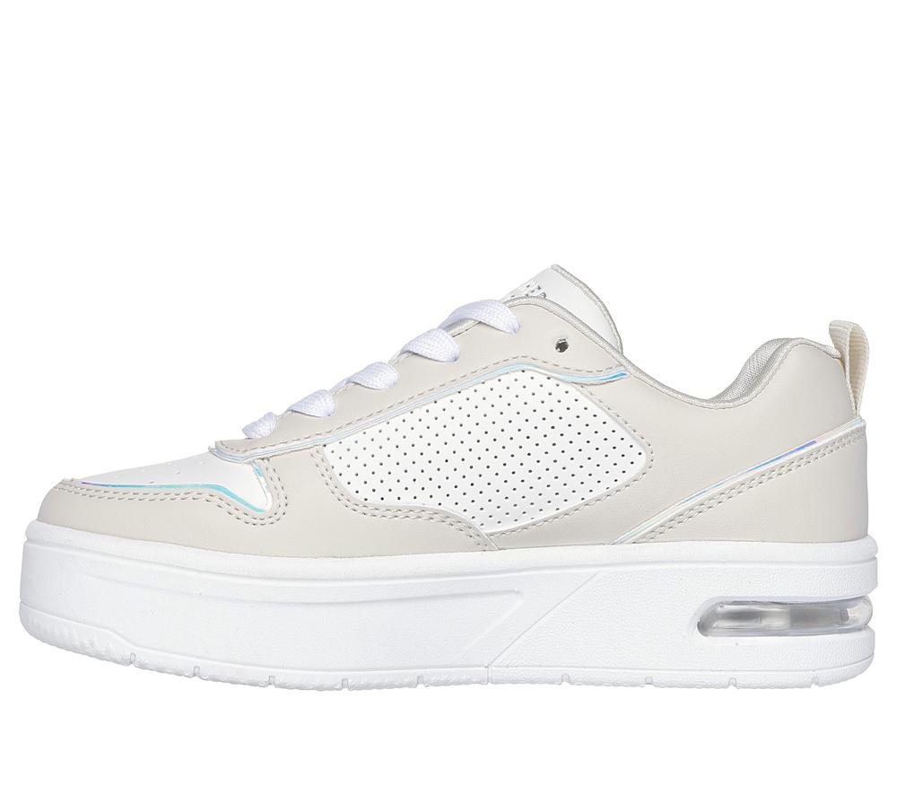 Girls's Skechers Court Hi-Air Lace Up Shoes Natural White  USA |  7564-BSNIP