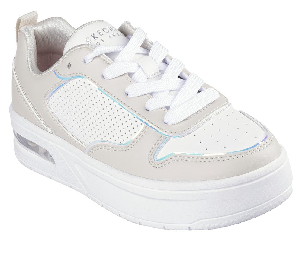 Girls's Skechers Court Hi-Air Lace Up Shoes Natural White  USA |  7564-BSNIP