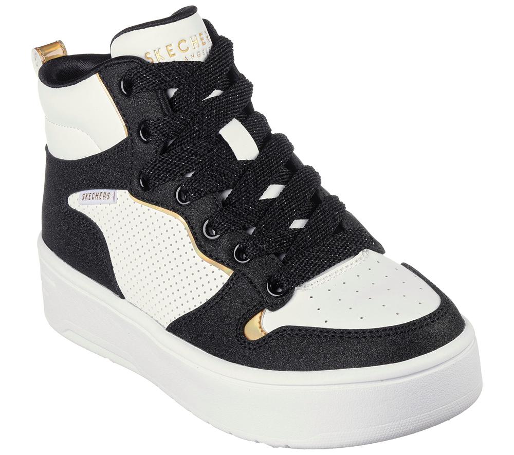 Girls's Skechers Court High - Shine Kicks Sneakers White / Black  USA |  0214-HLGSU