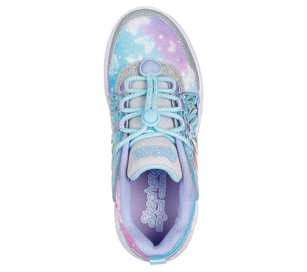 Girls's Skechers Dream Racer - Wing Brites Light Up Sneakers Silver / Lavender  USA |  4736-YPDJM