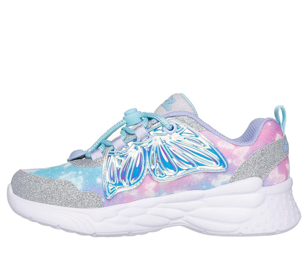 Girls's Skechers Dream Racer - Wing Brites Light Up Sneakers Silver / Lavender  USA |  4736-YPDJM