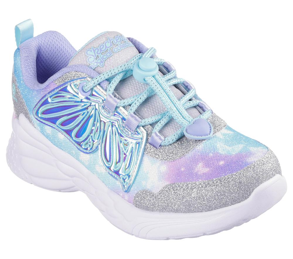 Girls's Skechers Dream Racer - Wing Brites Light Up Sneakers Silver / Lavender  USA |  4736-YPDJM