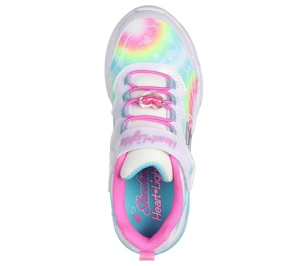 Girls's Skechers Flutter Heart Lights - Groovy Swirl Sneakers White / Multicolor  USA |  8621-FQXSN