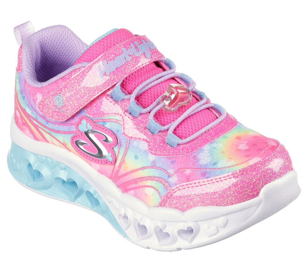 Girls's Skechers Flutter Heart Lights - Groovy Swirl Sneakers Hot Pink / Lavender  USA |  9203-OKEDZ