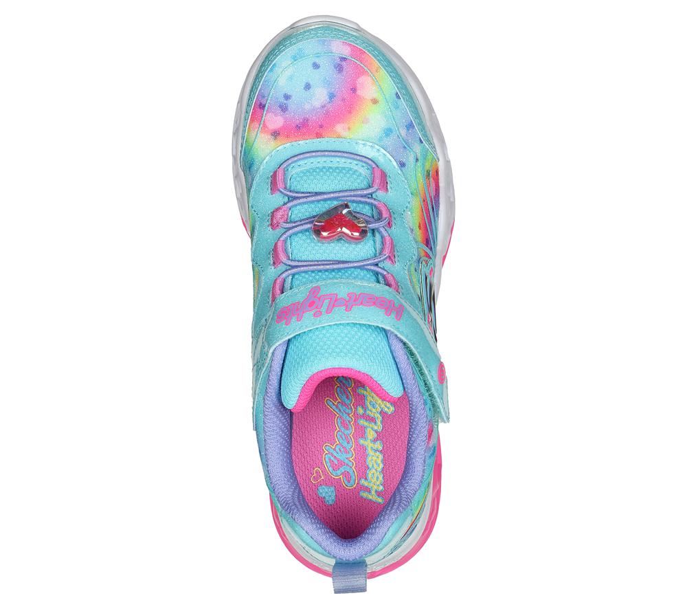 Girls's Skechers Flutter Heart Lights - Groovy Swirl Light Up Sneakers Turquoise / Hot Pink  USA |  4056-NHMCU