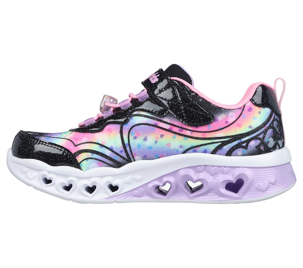 Girls's Skechers Flutter Heart Lights - Groovy Swirl Light Up Sneakers Black / Pink  USA |  6903-BMLQC