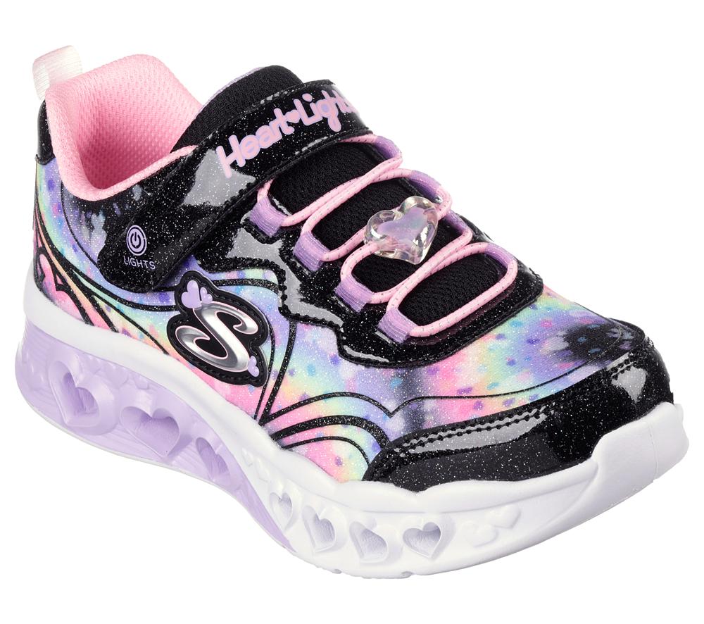 Girls's Skechers Flutter Heart Lights - Groovy Swirl Light Up Sneakers Black / Pink  USA |  6903-BMLQC