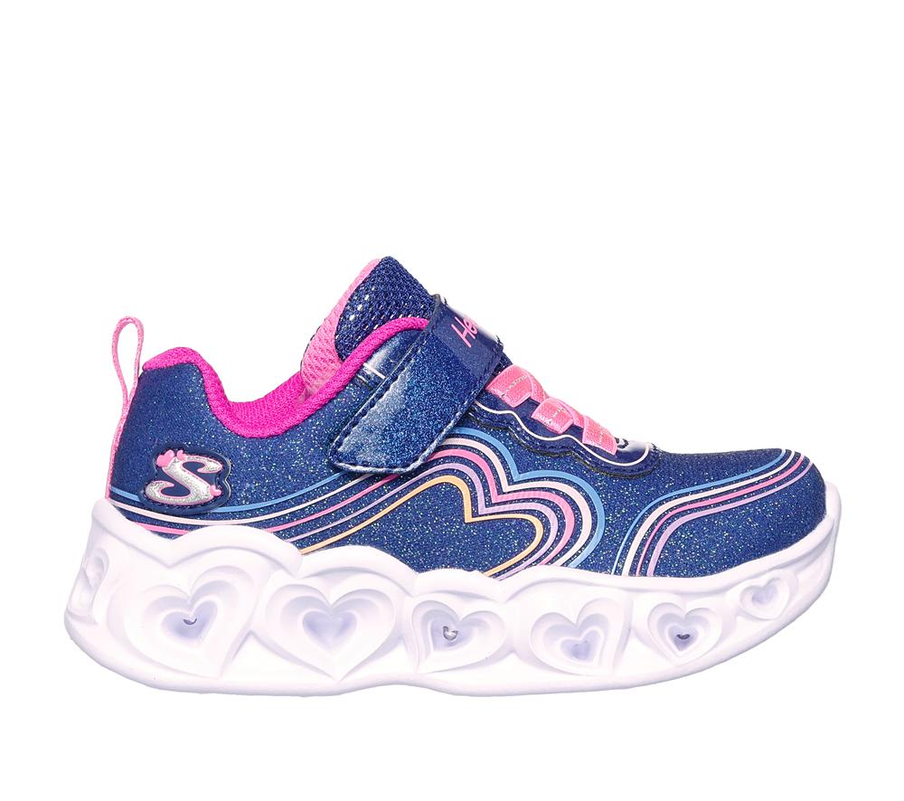 Girls\'s Skechers Heart Lights - Retro Hearts Light Up Sneakers Navy / Multicolor  USA |  3150-LCYNZ