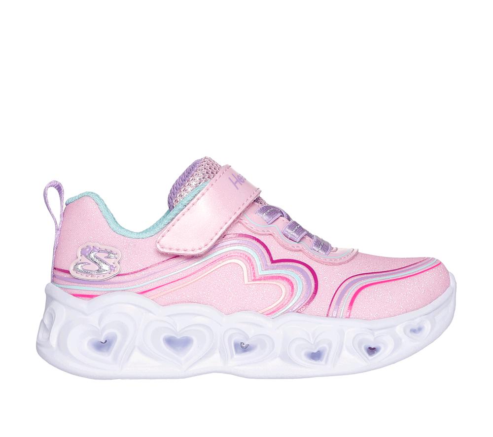 Girls\'s Skechers Heart Lights - Retro Hearts Light Up Sneakers Light Pink  USA |  2834-PTRDZ