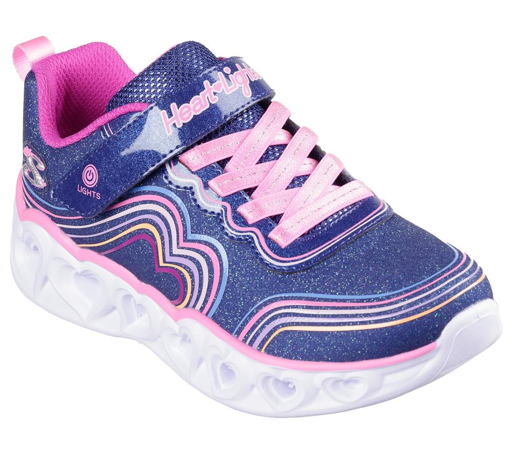 Girls's Skechers Heart Lights - Retro Hearts Light Up Sneakers Navy / Multicolor  USA |  4869-HVKPJ