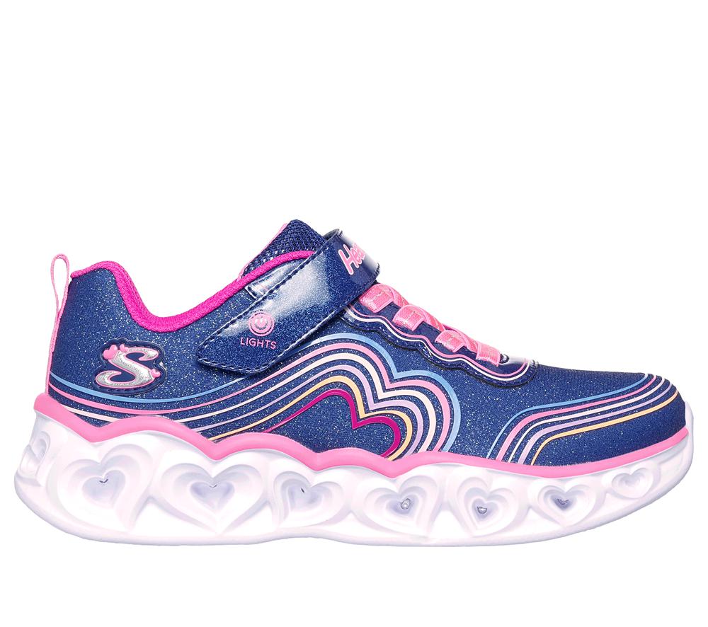 Girls\'s Skechers Heart Lights - Retro Hearts Light Up Sneakers Navy / Multicolor  USA |  4869-HVKPJ