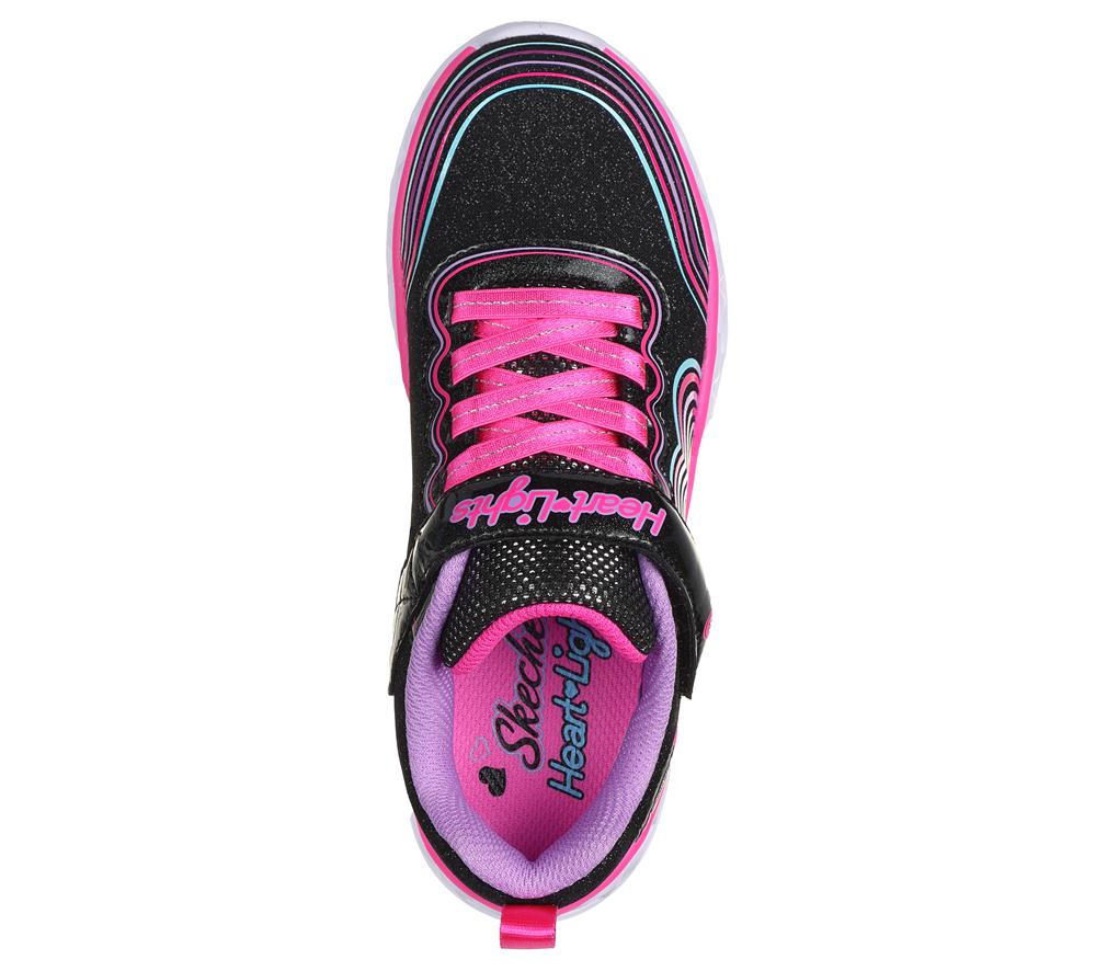 Girls's Skechers Heart Lights - Retro Hearts Light Up Sneakers Black / Multicolor  USA |  5309-GYVAS