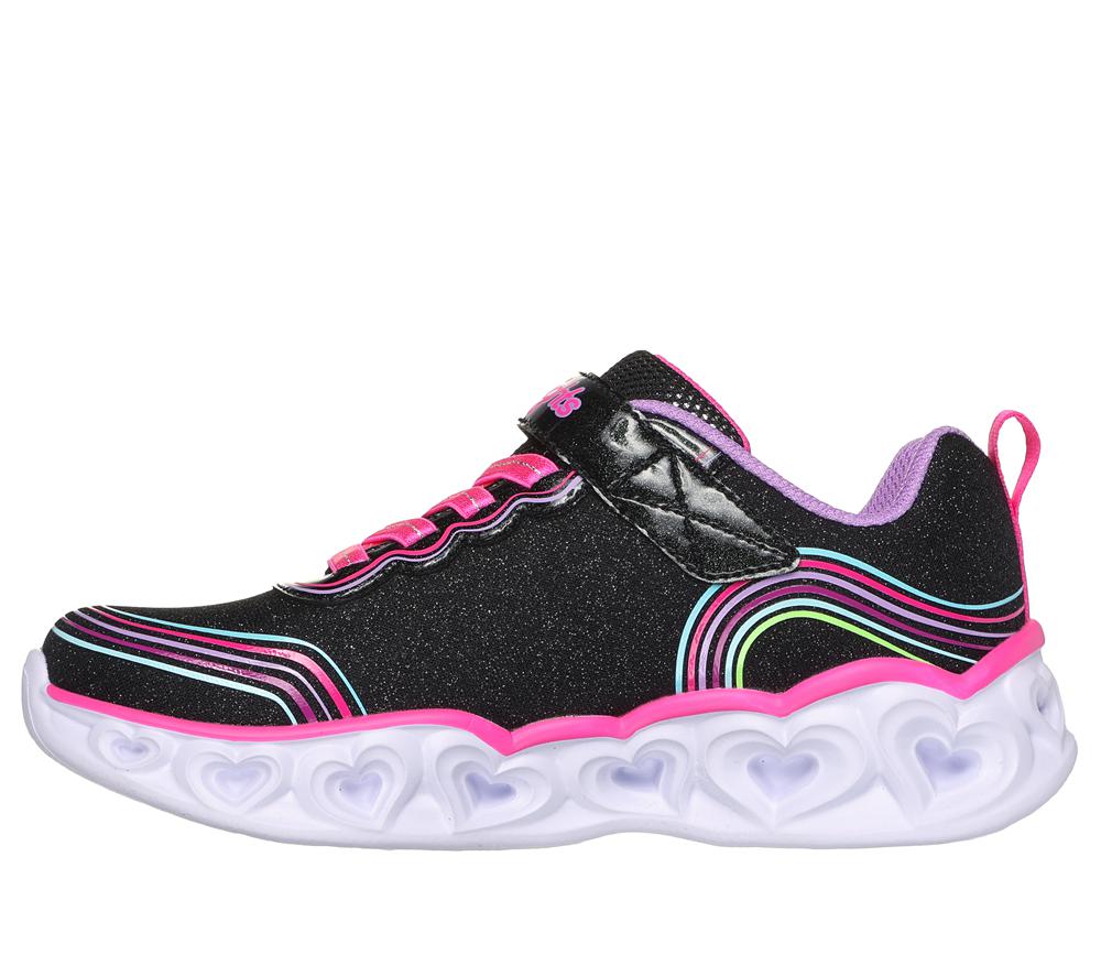 Girls's Skechers Heart Lights - Retro Hearts Light Up Sneakers Black / Multicolor  USA |  5309-GYVAS