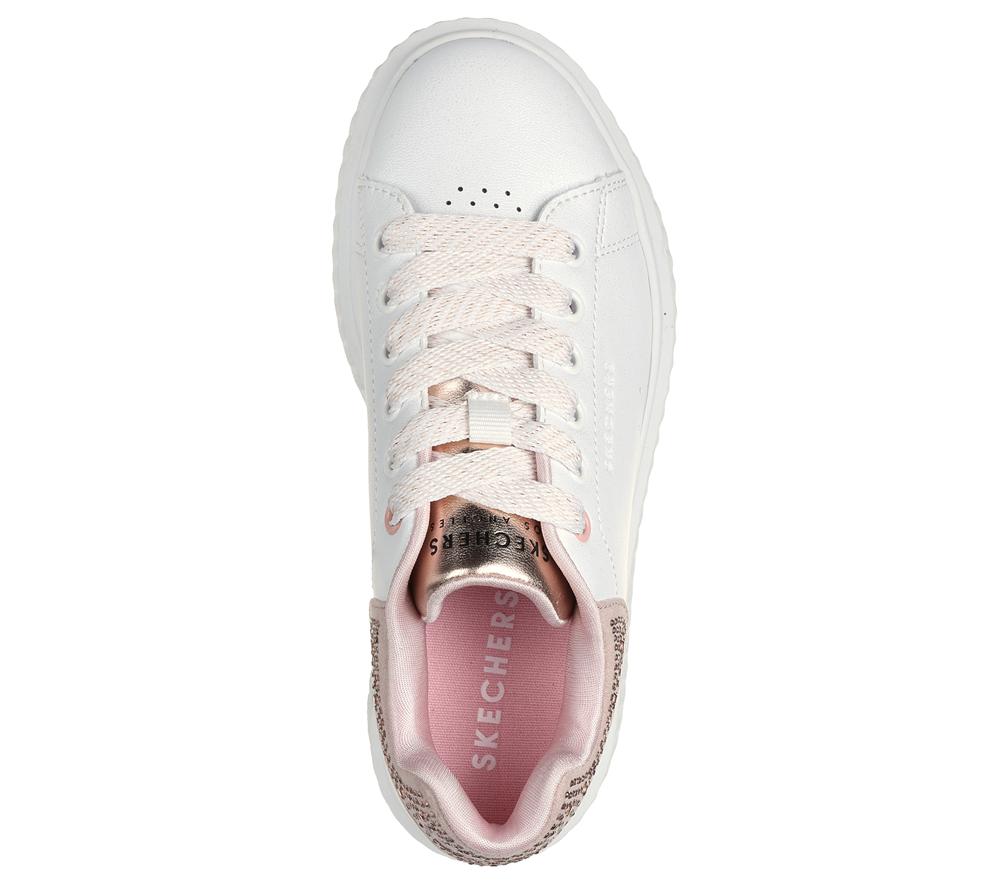 Girls's Skechers Hi Ridge Lace Up Shoes White / Rose  USA |  0196-XFMBD