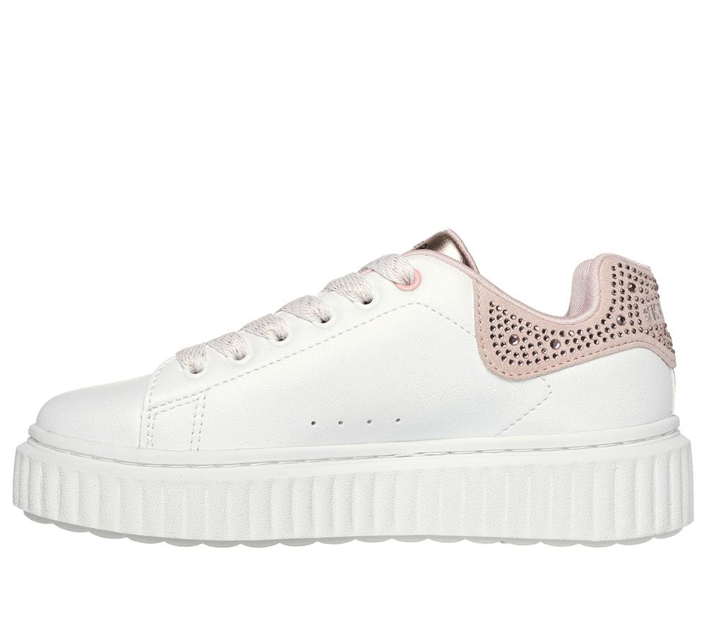 Girls's Skechers Hi Ridge Lace Up Shoes White / Rose  USA |  0196-XFMBD