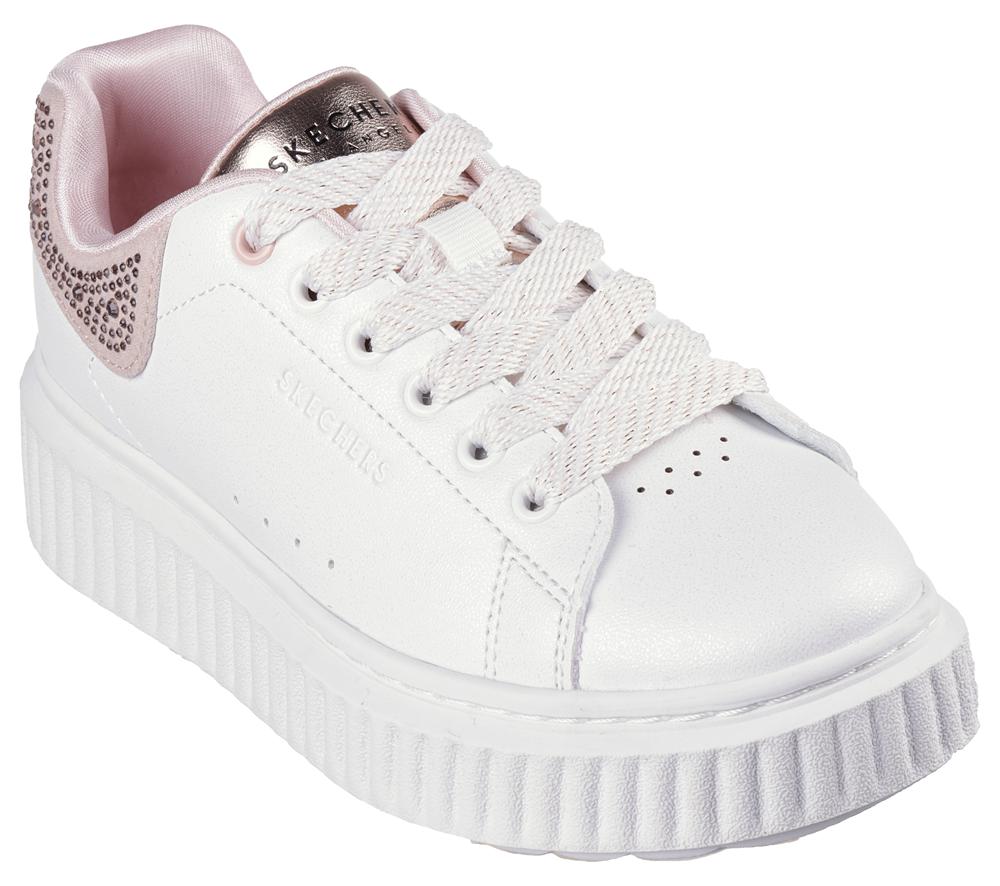 Girls's Skechers Hi Ridge Lace Up Shoes White / Rose  USA |  0196-XFMBD