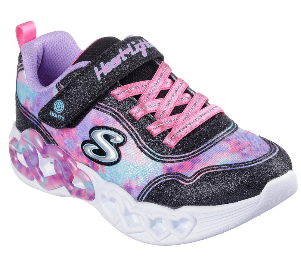 Girls's Skechers Infinite Heart Lights - Color Lovin Sneakers Black / Multicolor  USA |  6837-WODJP