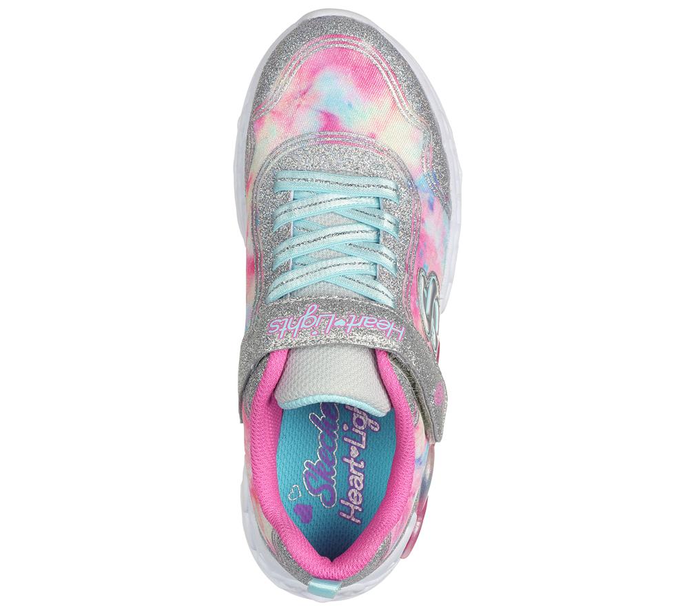 Girls's Skechers Infinite Heart Lights - Color Lovin Light Up Sneakers Silver / Multi  USA |  3196-IXGVP