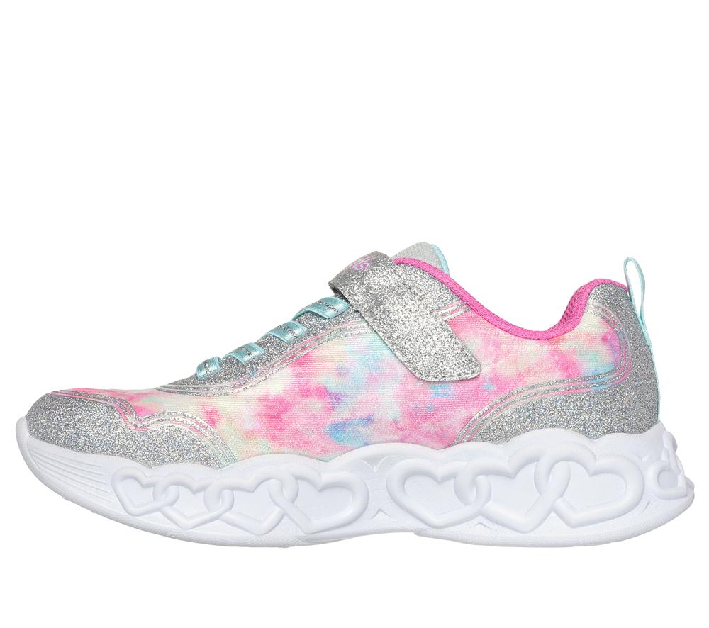 Girls's Skechers Infinite Heart Lights - Color Lovin Light Up Sneakers Silver / Multi  USA |  3196-IXGVP