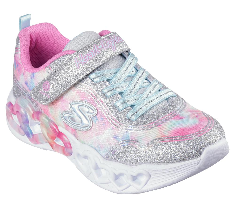 Girls's Skechers Infinite Heart Lights - Color Lovin Light Up Sneakers Silver / Multi  USA |  3196-IXGVP