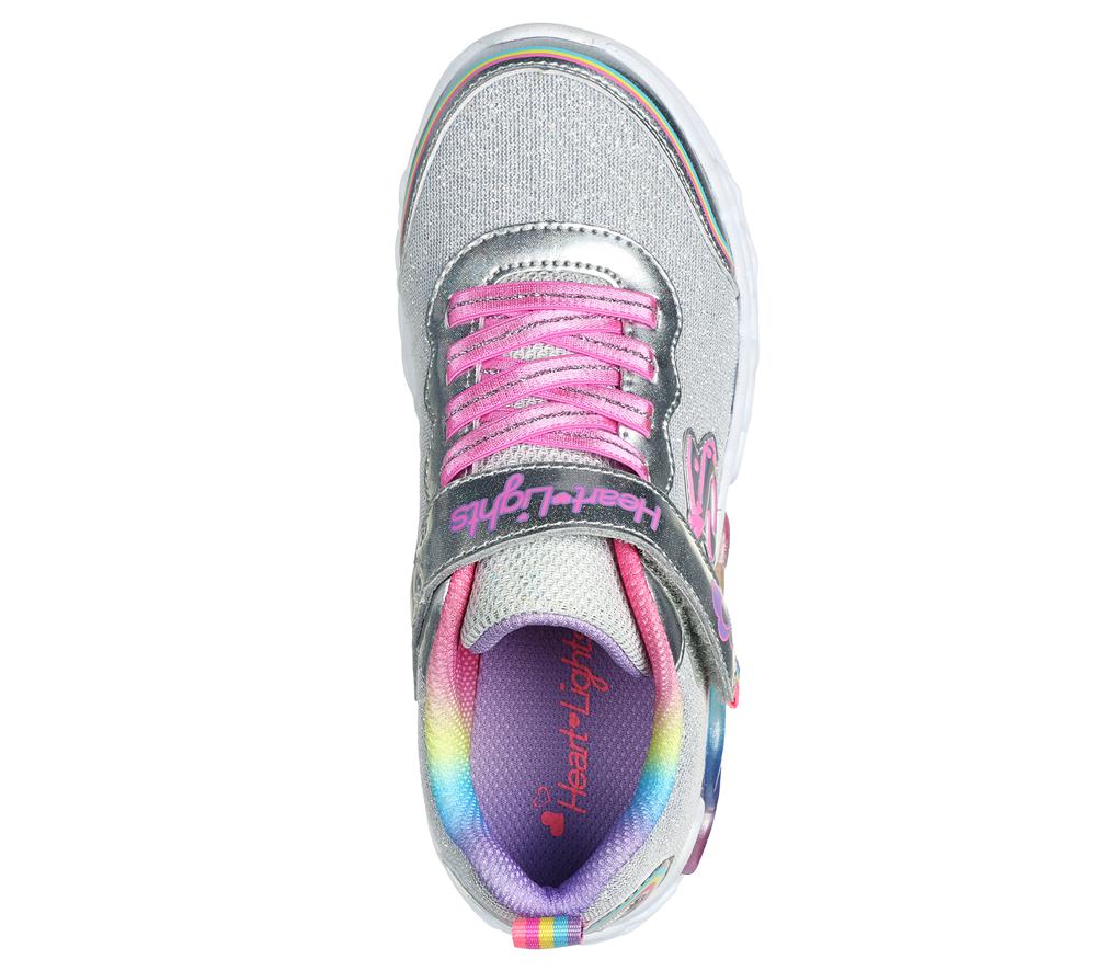 Girls's Skechers Infinite Heart Lights - Love Prism Light Up Sneakers Silver / Multi  USA |  8059-FSAWN