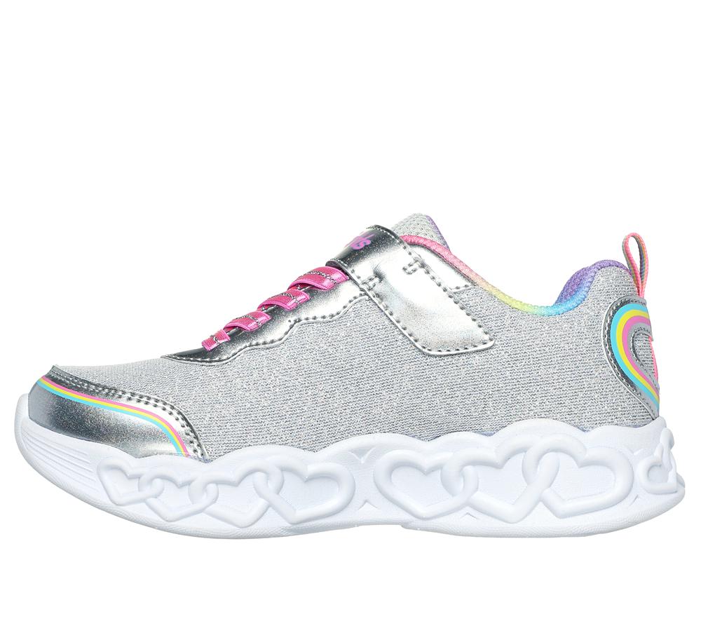Girls's Skechers Infinite Heart Lights - Love Prism Light Up Sneakers Silver / Multi  USA |  8059-FSAWN