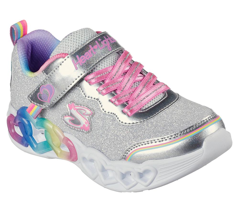 Girls's Skechers Infinite Heart Lights - Love Prism Light Up Sneakers Silver / Multi  USA |  8059-FSAWN