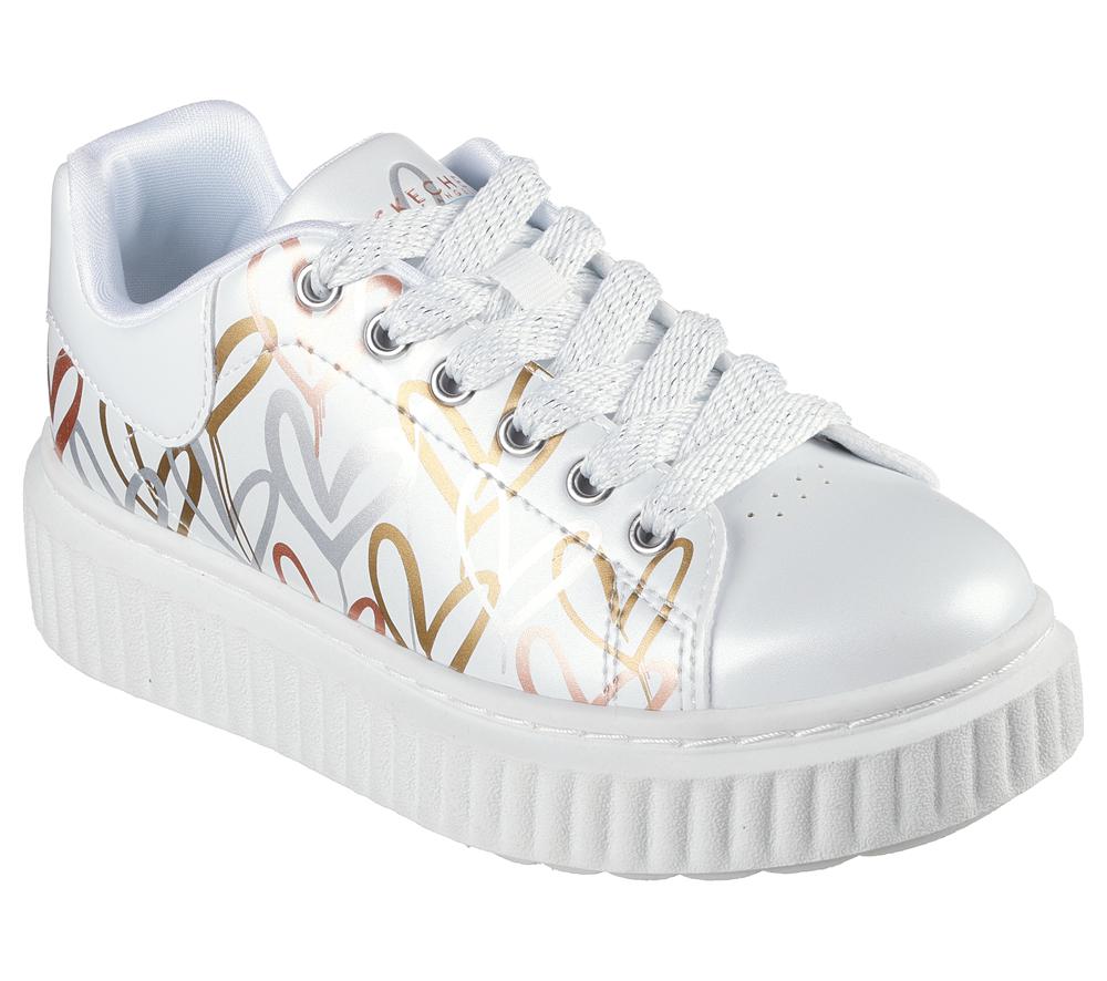 Girls's Skechers JGoldcrown: Hi Ridge Lace Up Shoes White / Gold  USA |  8971-ZMDCB