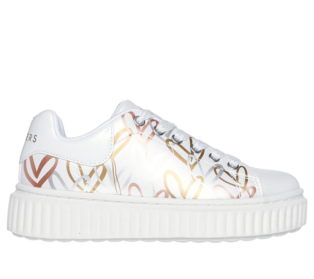 Girls\'s Skechers JGoldcrown: Hi Ridge Sneakers White / Gold  USA |  5739-RGLFK