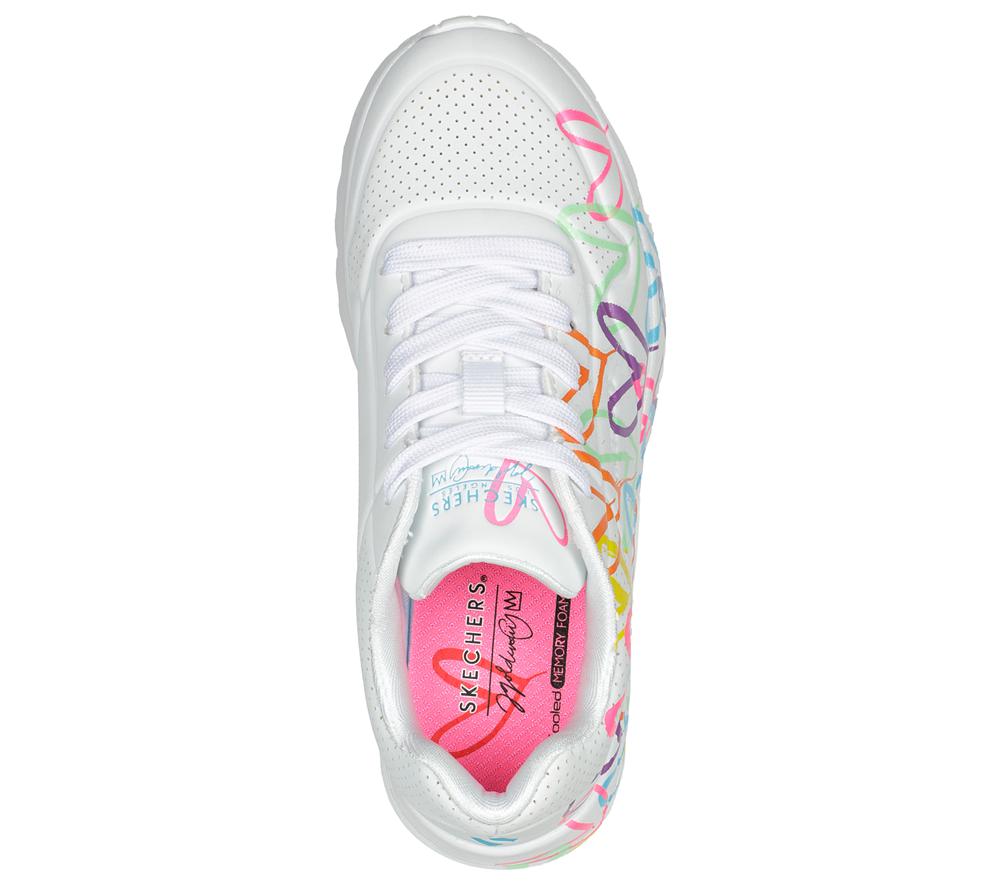 Girls's Skechers JGoldcrown: Uno Lite - Spread the Love Lace Up Shoes White / Multicolor  USA |  3874-NULAX