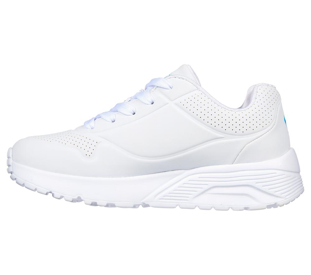 Girls's Skechers JGoldcrown: Uno Lite - Spread the Love Lace Up Shoes White / Multicolor  USA |  3874-NULAX