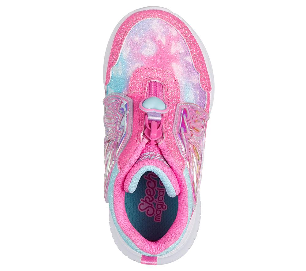 Girls's Skechers Jumpsters - Miss Butterfly Glitz Light Up Sneakers Pink / Turquoise  USA |  3690-SWEFJ