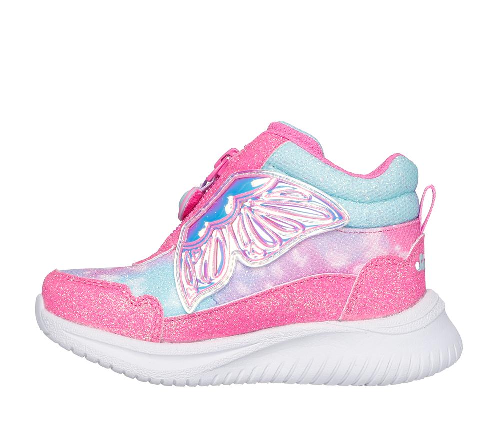 Girls's Skechers Jumpsters - Miss Butterfly Glitz Light Up Sneakers Pink / Turquoise  USA |  3690-SWEFJ