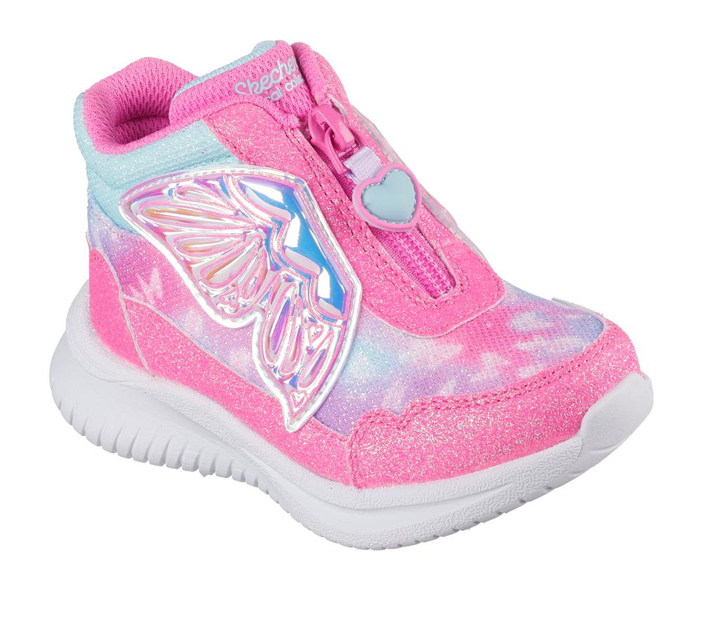 Girls's Skechers Jumpsters - Miss Butterfly Glitz Light Up Sneakers Pink / Turquoise  USA |  3690-SWEFJ