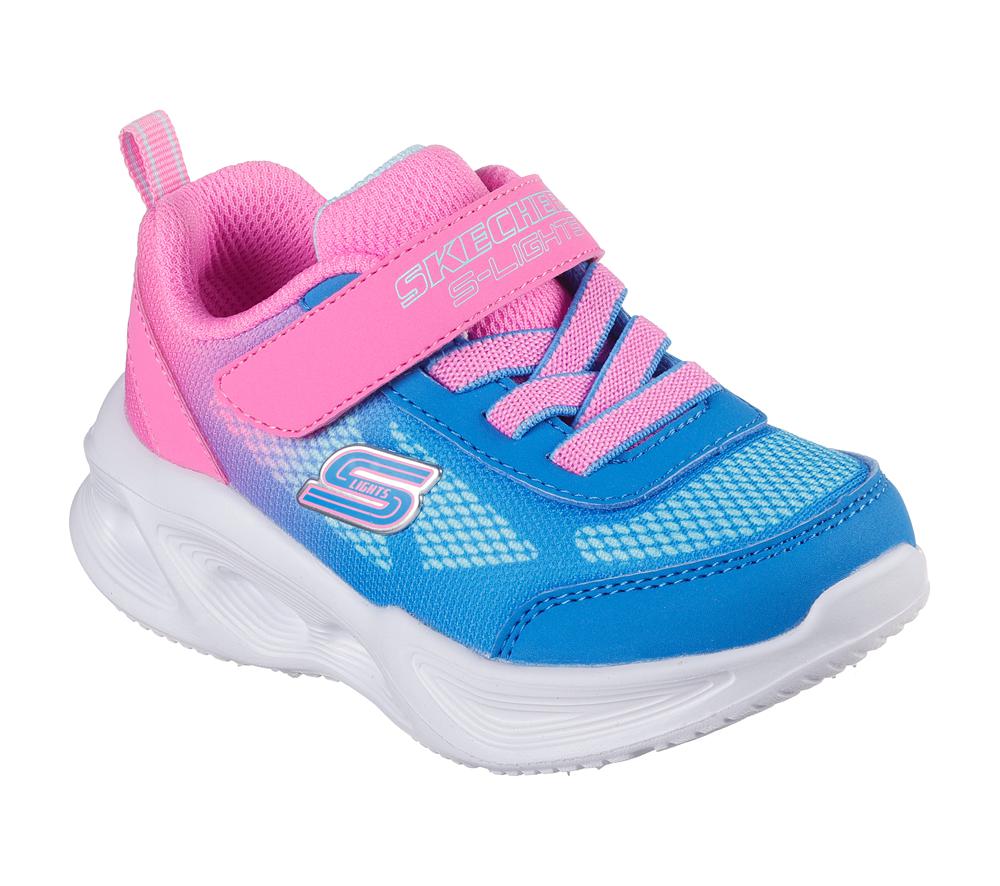 Girls's Skechers S-Lights: Sola Glow - Ombre Deluxe Sneakers Hot Pink / Blue  USA |  3082-UYFCZ