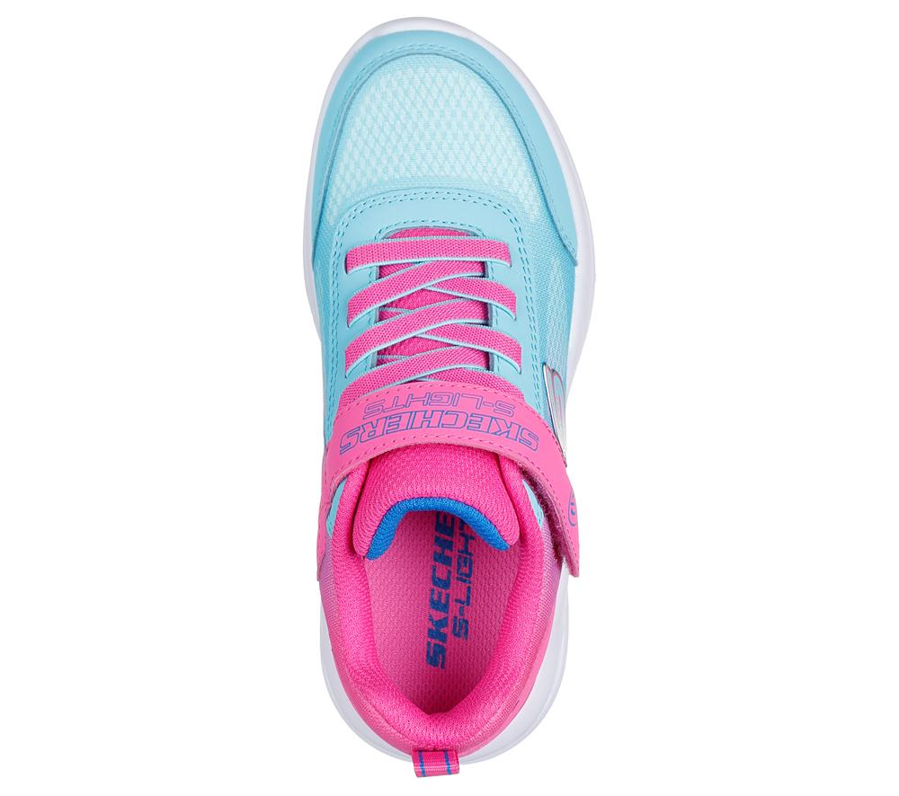 Girls's Skechers S-Lights: Sola Glow - Ombre Deluxe Light Up Sneakers Pink / Turquoise  USA |  7368-MESLF