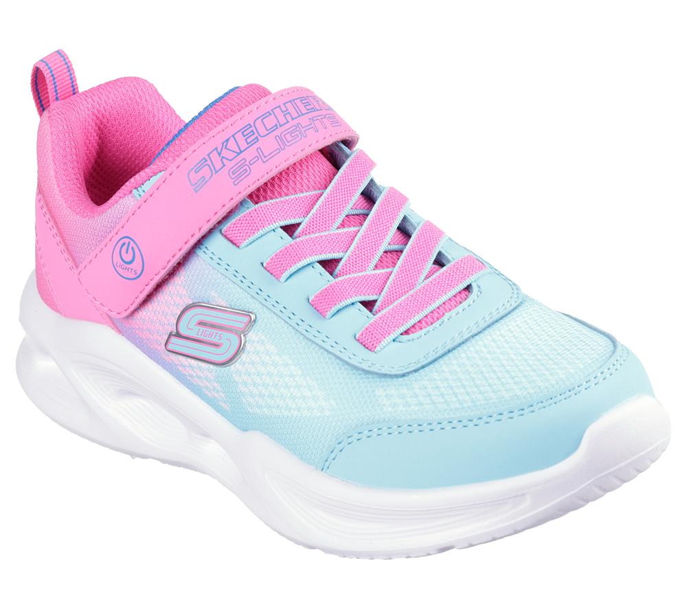 Girls's Skechers S-Lights: Sola Glow - Ombre Deluxe Light Up Sneakers Pink / Turquoise  USA |  7368-MESLF