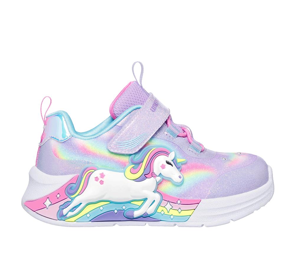 Girls\'s Skechers S-Lights: Unicorn Chaser Light Up Sneakers Lavender / Multicolor  USA |  2340-AJTFH