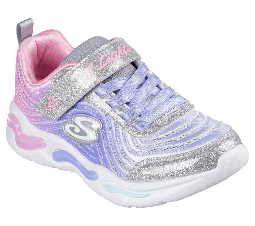 Girls's Skechers S-Lights: Wavy Beams - Ombre Express Light Up Sneakers Silver / Multi  USA |  3547-FQBHZ