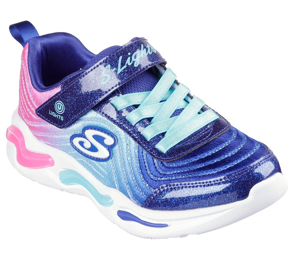 Girls's Skechers S-Lights: Wavy Beams - Ombre Express Light Up Sneakers Navy / Multicolor  USA |  5196-FAGMR