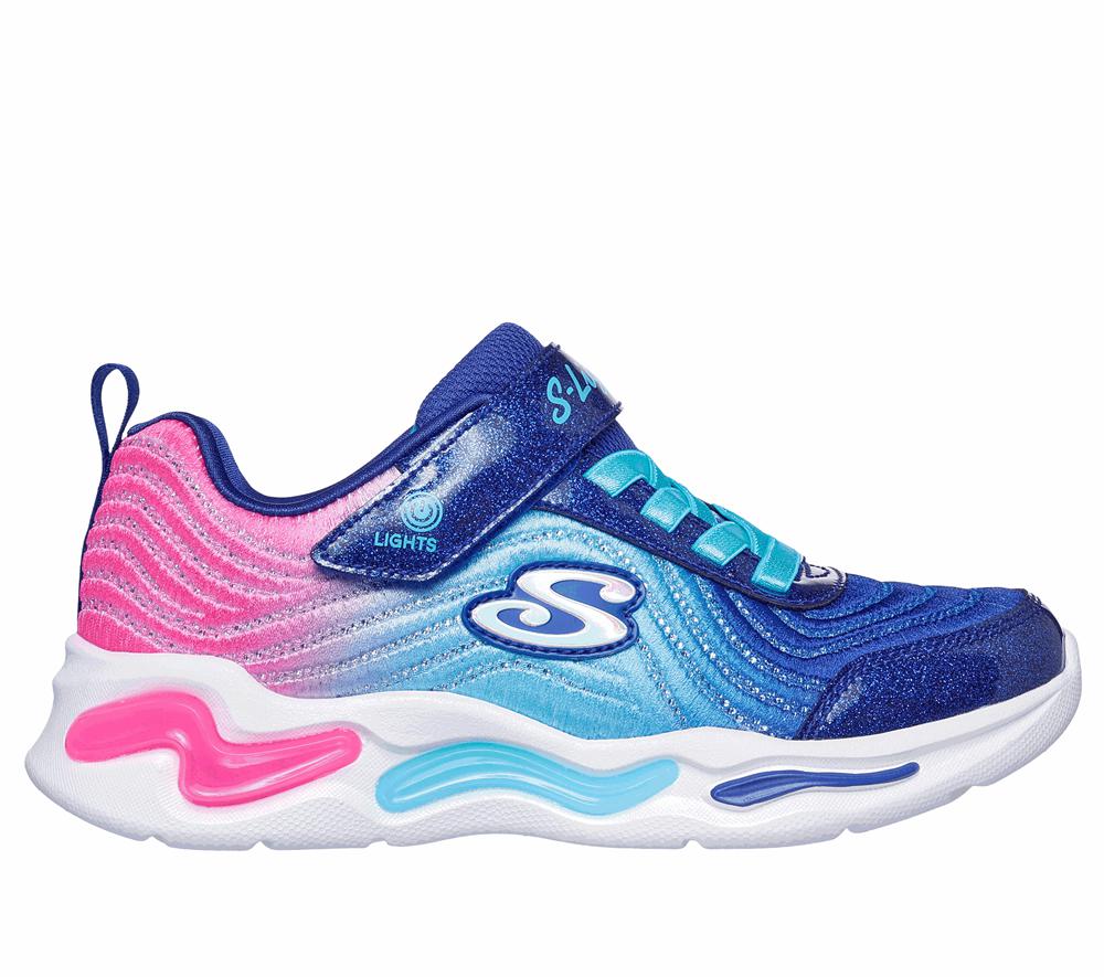 Girls\'s Skechers S-Lights: Wavy Beams - Ombre Express Light Up Sneakers Navy / Multicolor  USA |  5196-FAGMR