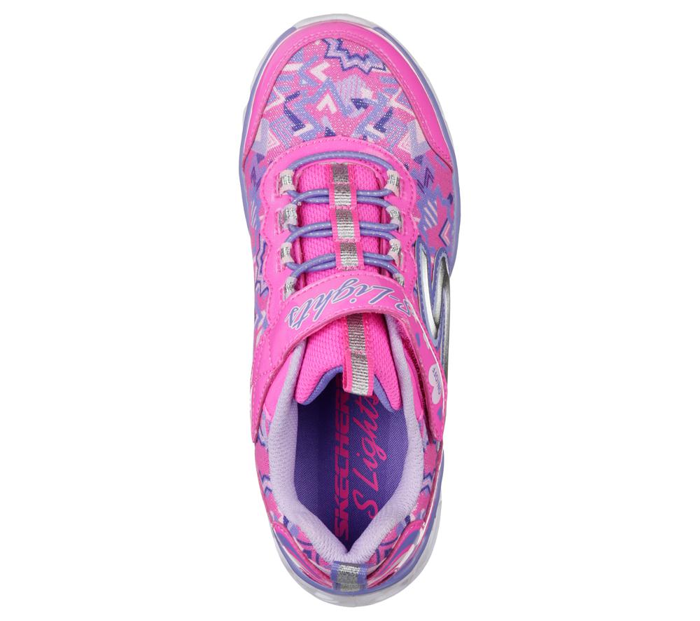 Girls's Skechers S Lights: Heart Lights Sneakers Neon Pink / Multi  USA |  1359-AUNRE