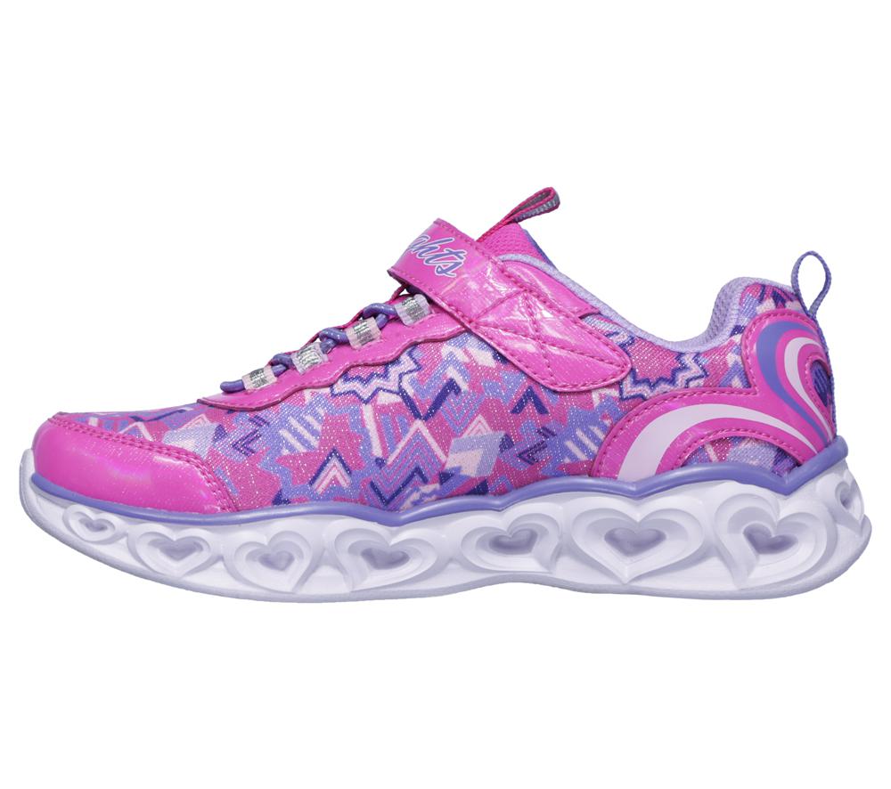 Girls's Skechers S Lights: Heart Lights Sneakers Neon Pink / Multi  USA |  1359-AUNRE