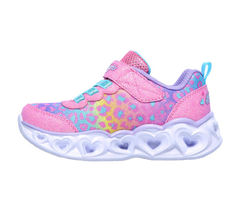 Girls's Skechers S Lights: Heart Lights - Untamed Heart Light Up Sneakers Hot Pink / Multicolor  USA |  3875-TMQYL