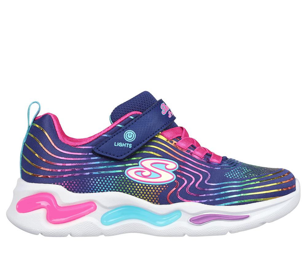 Girls\'s Skechers S Lights: Wavy Beams Light Up Sneakers Navy / Multicolor  USA |  7056-IJEBS
