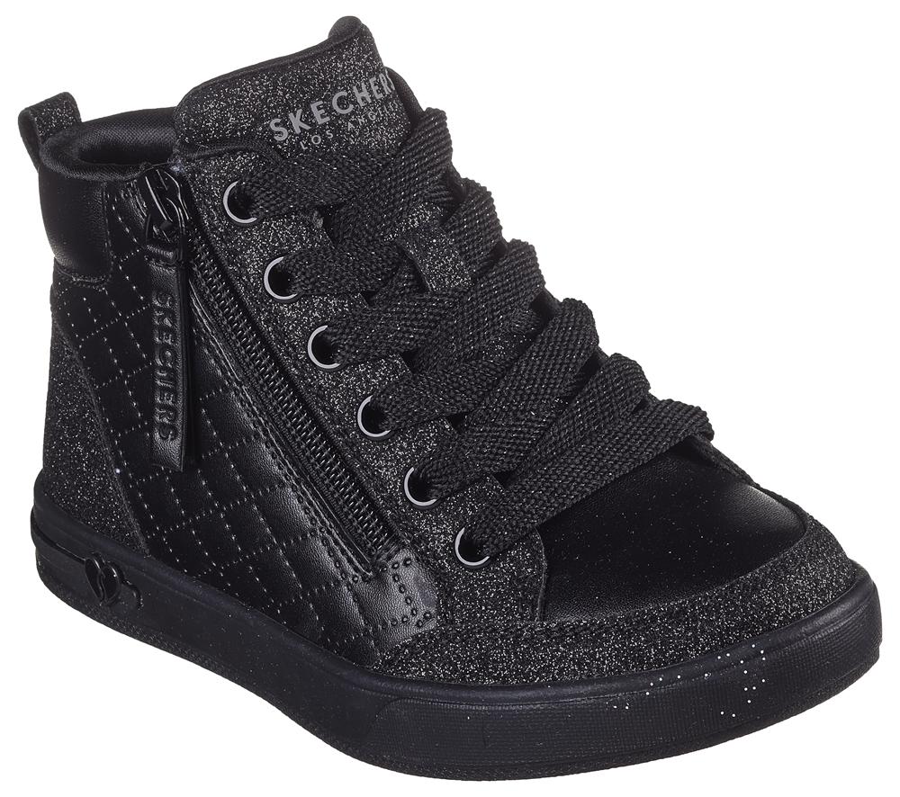 Girls's Skechers Shoutouts - Glimmer Zip Lace Up Shoes Black  USA |  6720-ASUFC