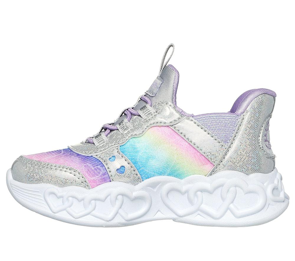 Girls's Skechers Slip-ins: Infinite Heart Lights Light Up Sneakers Silver / Multi  USA |  7836-UMYLC
