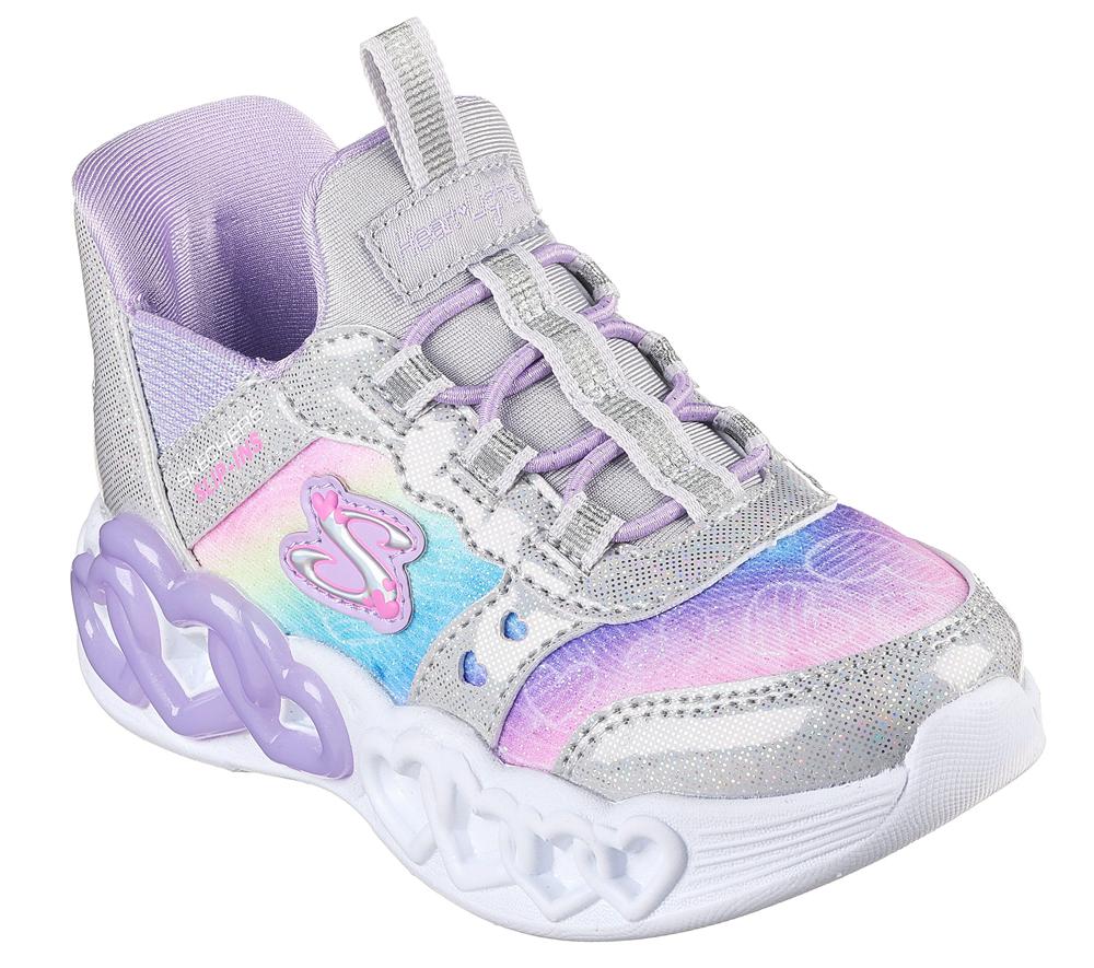 Girls's Skechers Slip-ins: Infinite Heart Lights Light Up Sneakers Silver / Multi  USA |  7836-UMYLC
