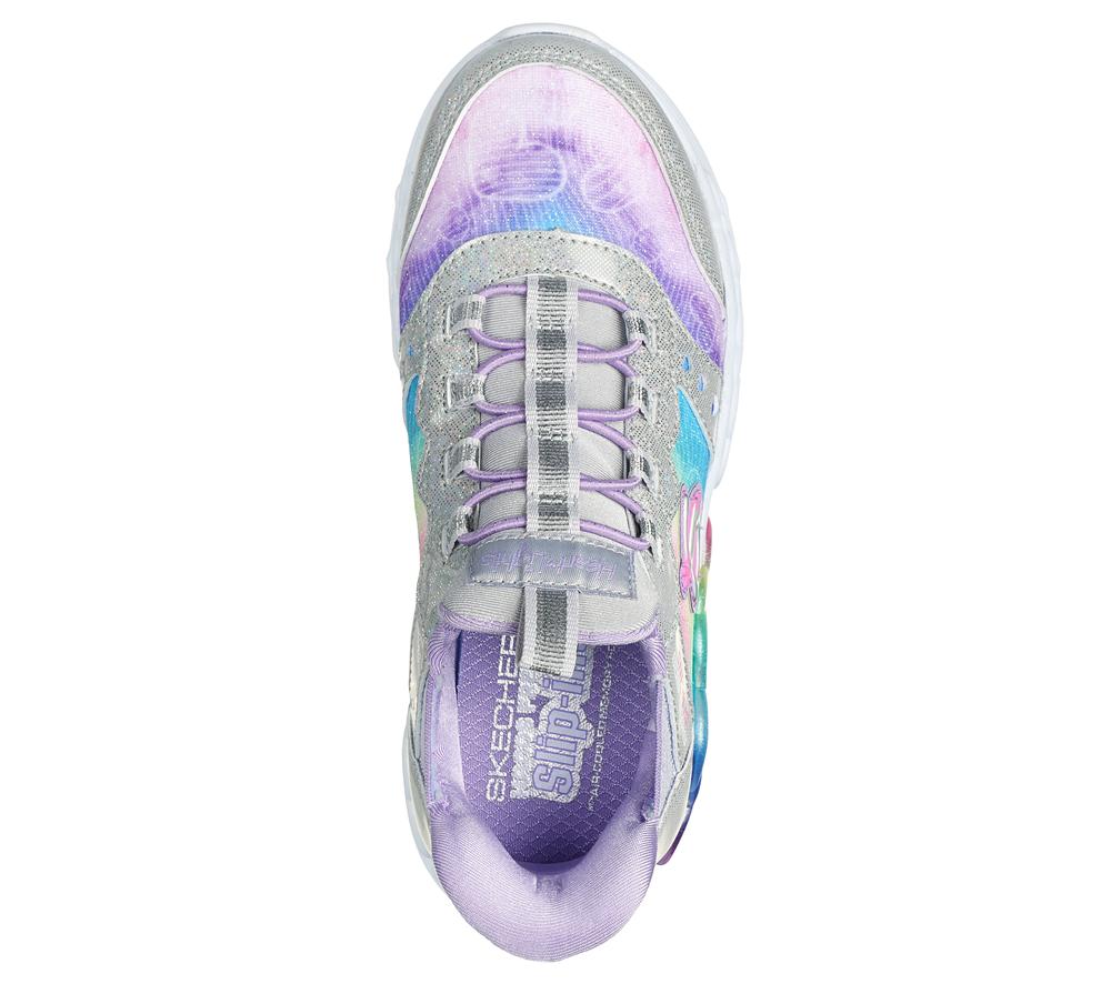 Girls's Skechers Slip-ins: Infinite Heart Lights Light Up Sneakers Silver / Multi  USA |  5194-DOWCX